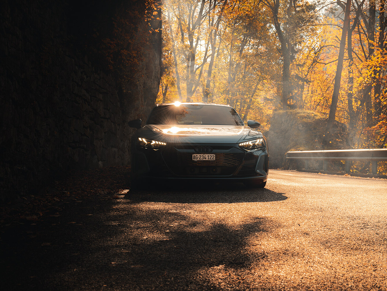 Der Audi RS e-tron im herbstlichen Sonnenschein