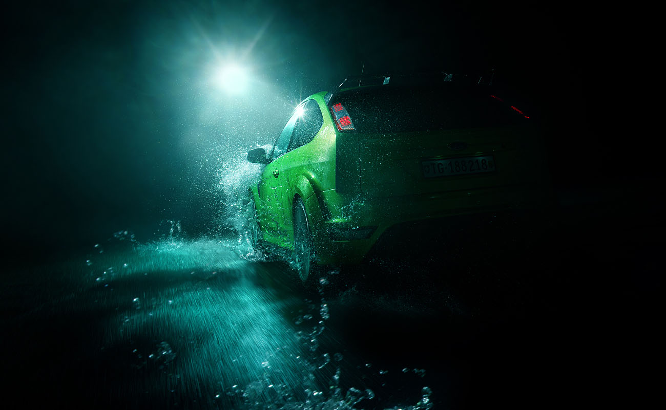 Virtual Rig mit dem Ford Focus RS in ultimate green. Fotografie und Postproduktion von phPics.