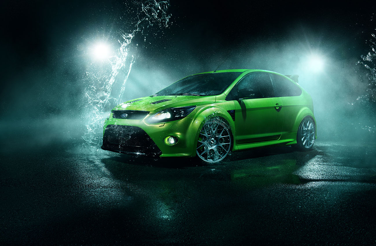 Ultimate green Ford Focus RS MK2. Auto-Wasser-Fotoshooting von phPics.