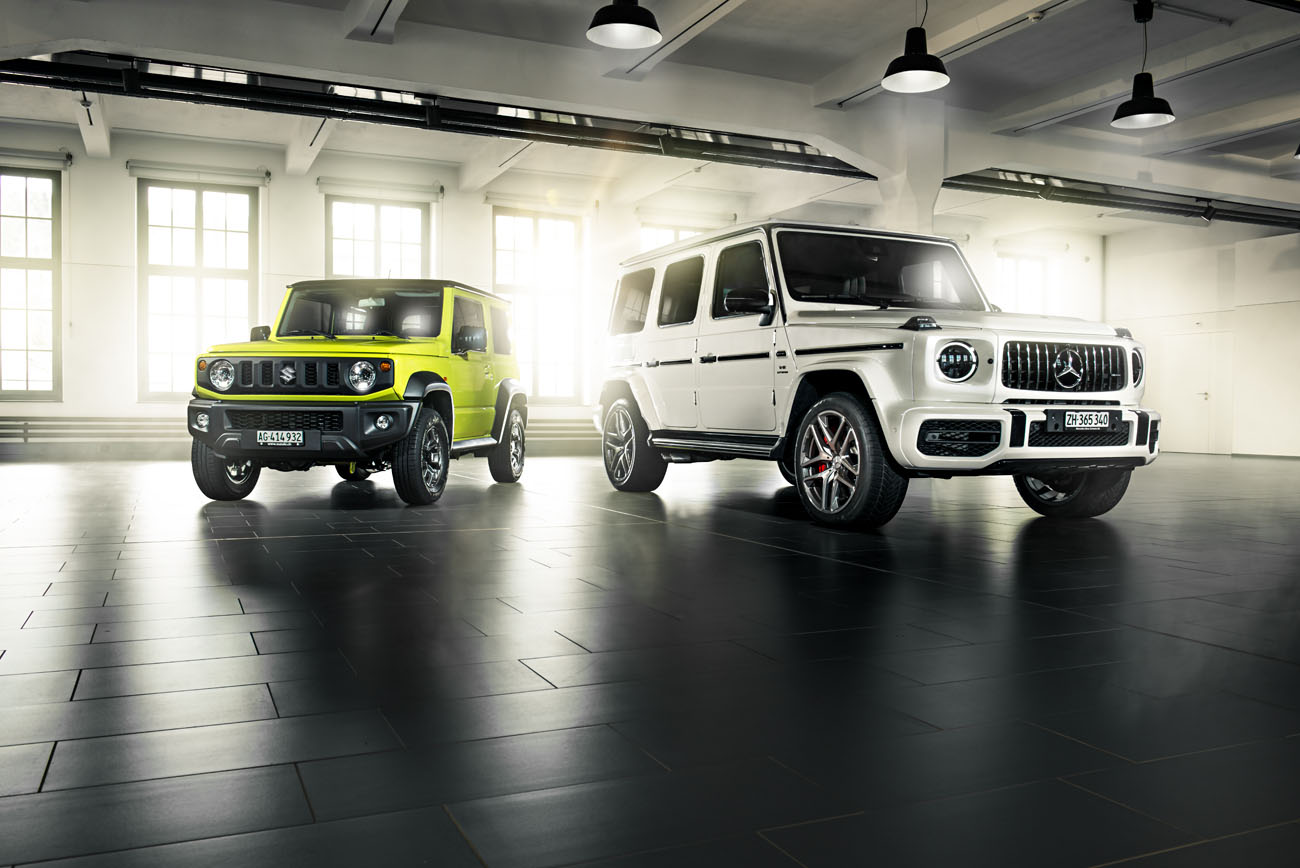 Suzuki Jimny und Mercedes G63 AMG. Autofotografie GIMS Magazin.