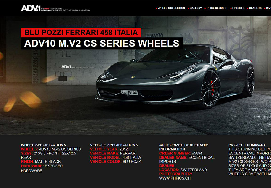 ADV1 Webseite mit dem Ferrari 458 Italia Bild