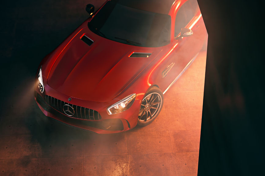 CGI des Mercedes AMG GT R. Postproduktion von phPics.