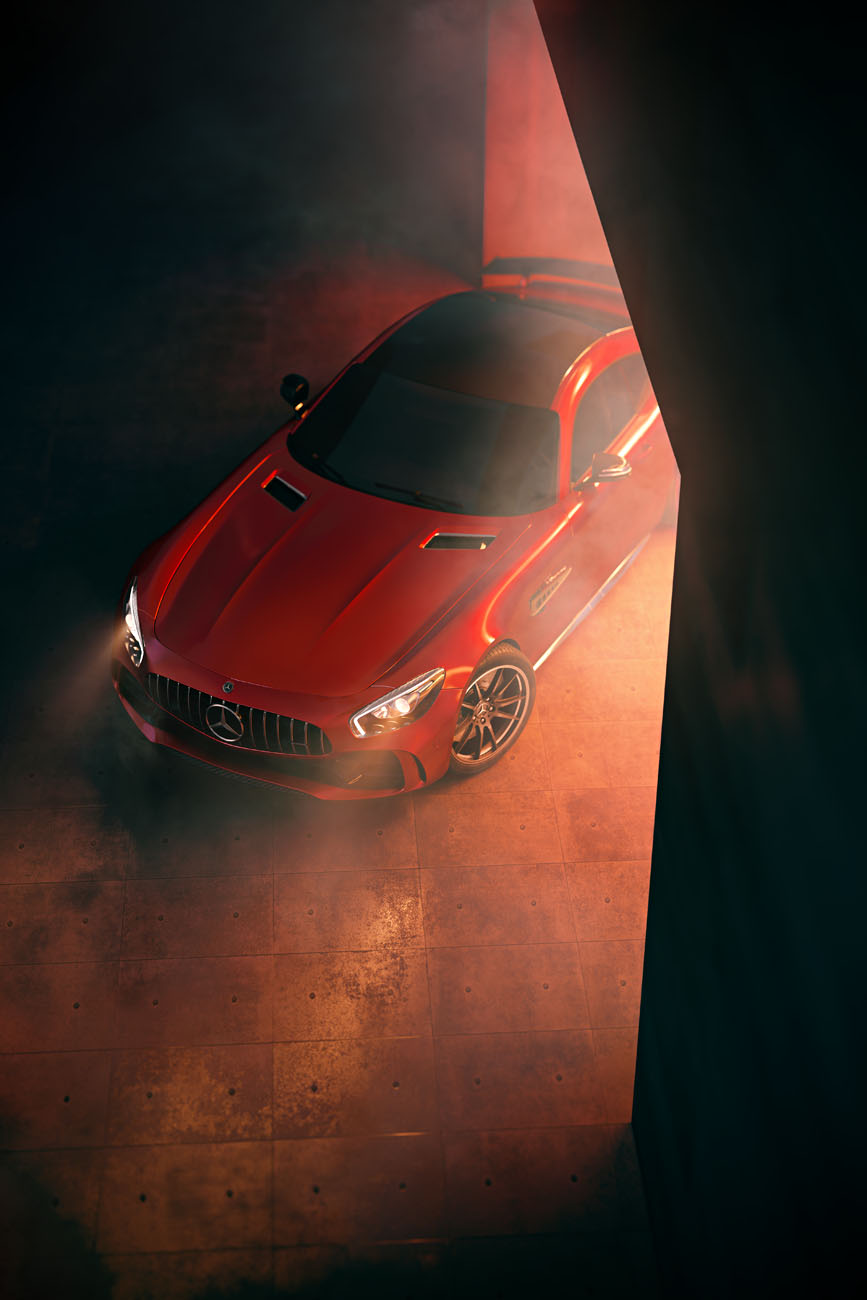 CGI des Mercedes AMG GT R. Postproduktion von phPics.