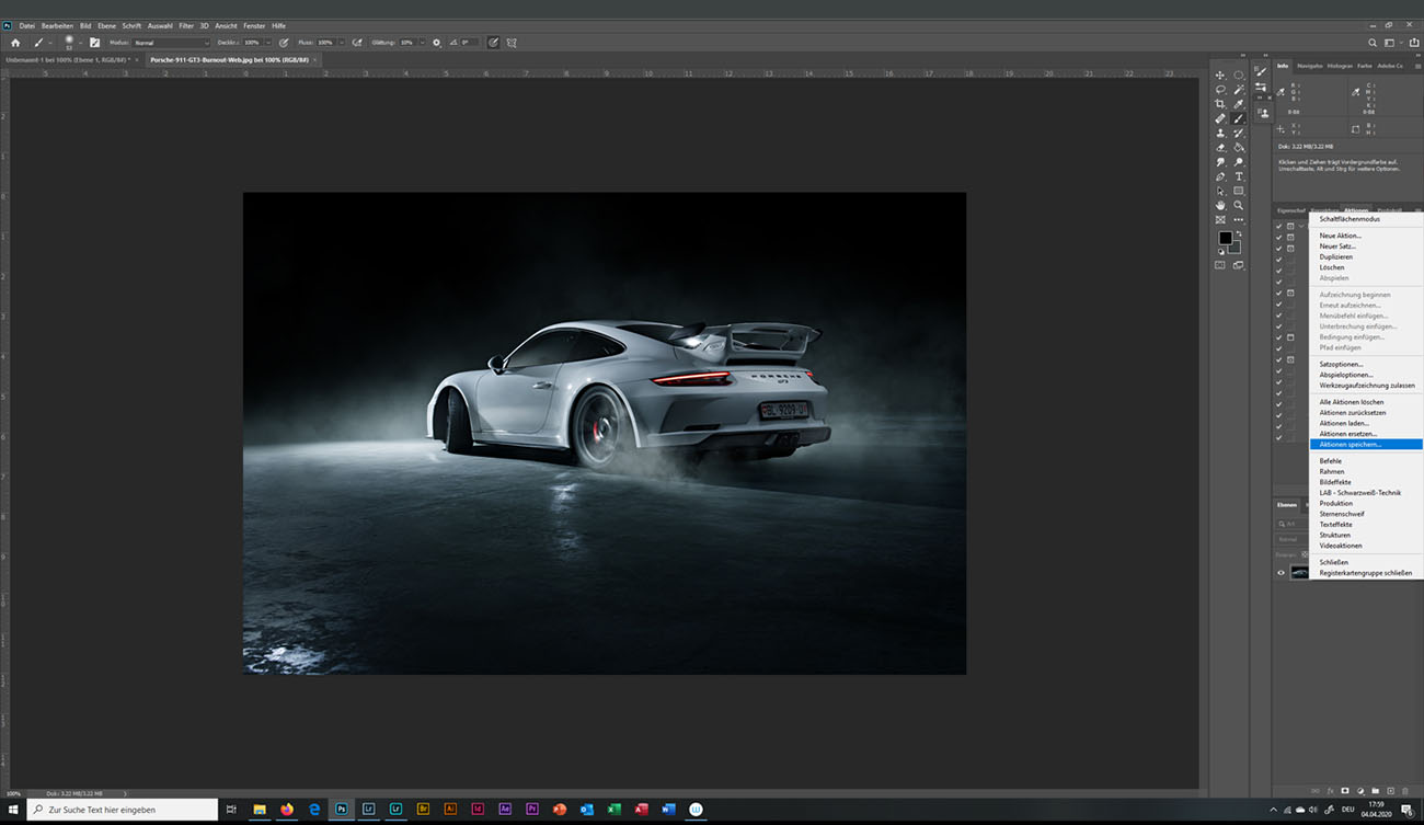 Aktionen exportieren in Photoshop CC.