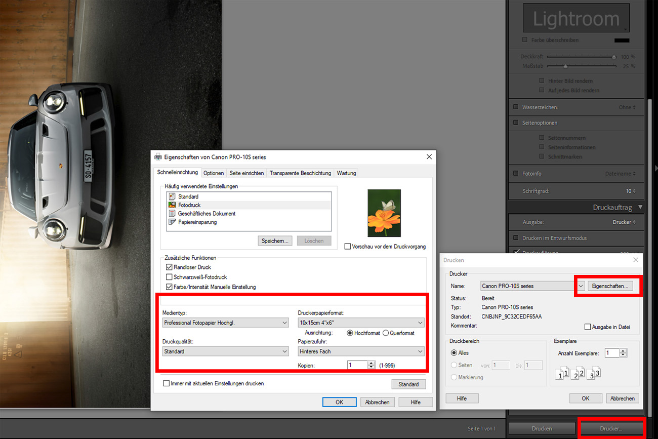 Druckeinstellungen Canon Pixma Pro-10s