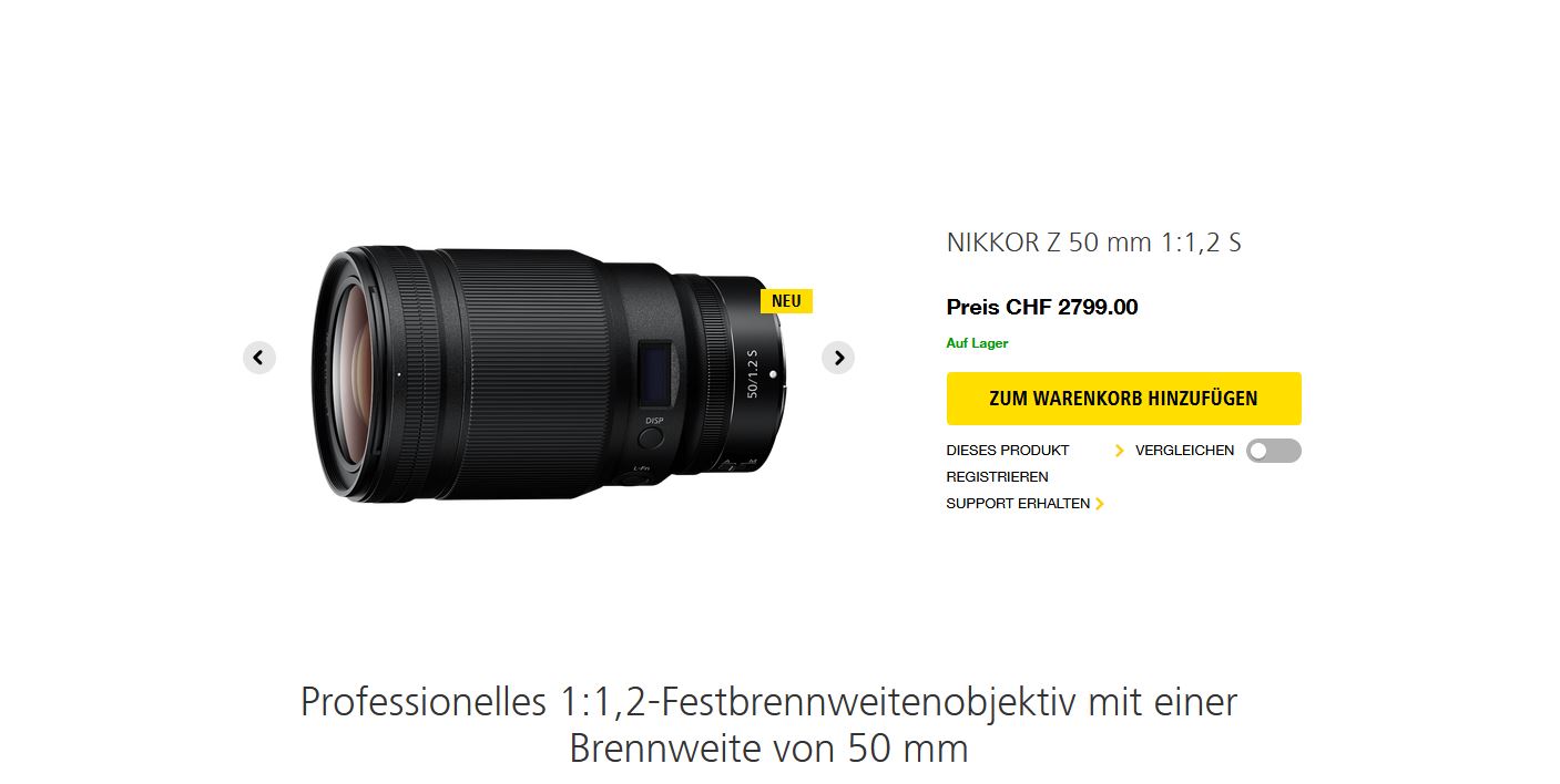 Nikkor Z 50mm Objektiv bei Nikon Schweiz im Februar 2021.