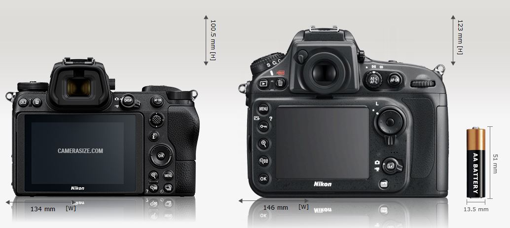 Nikon Z7 Rückseite im Vergleich mit Nikon D800